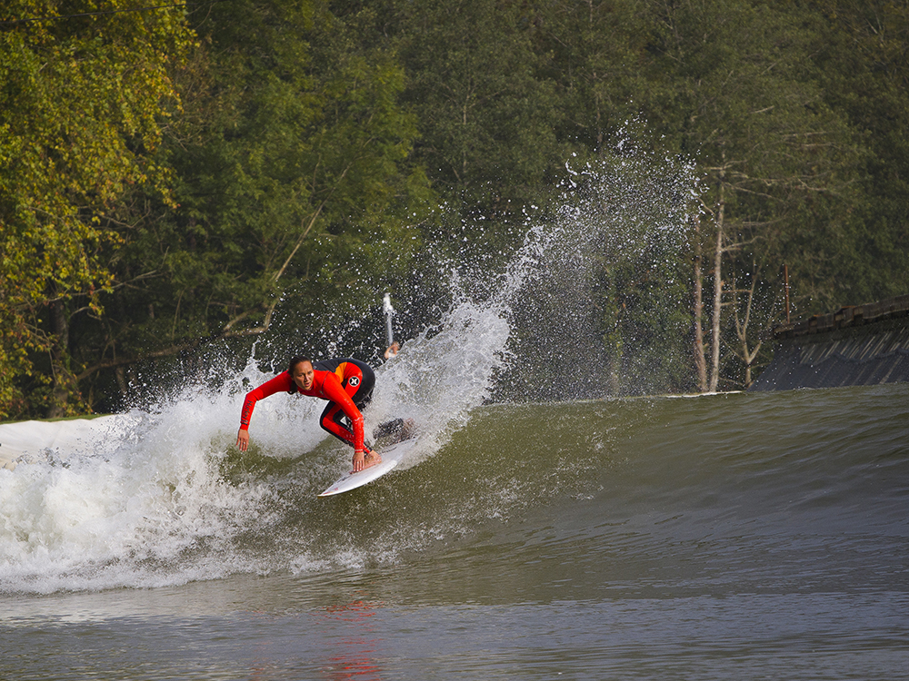 Carissa Moore surfing the Wavegarden test facility in Spain