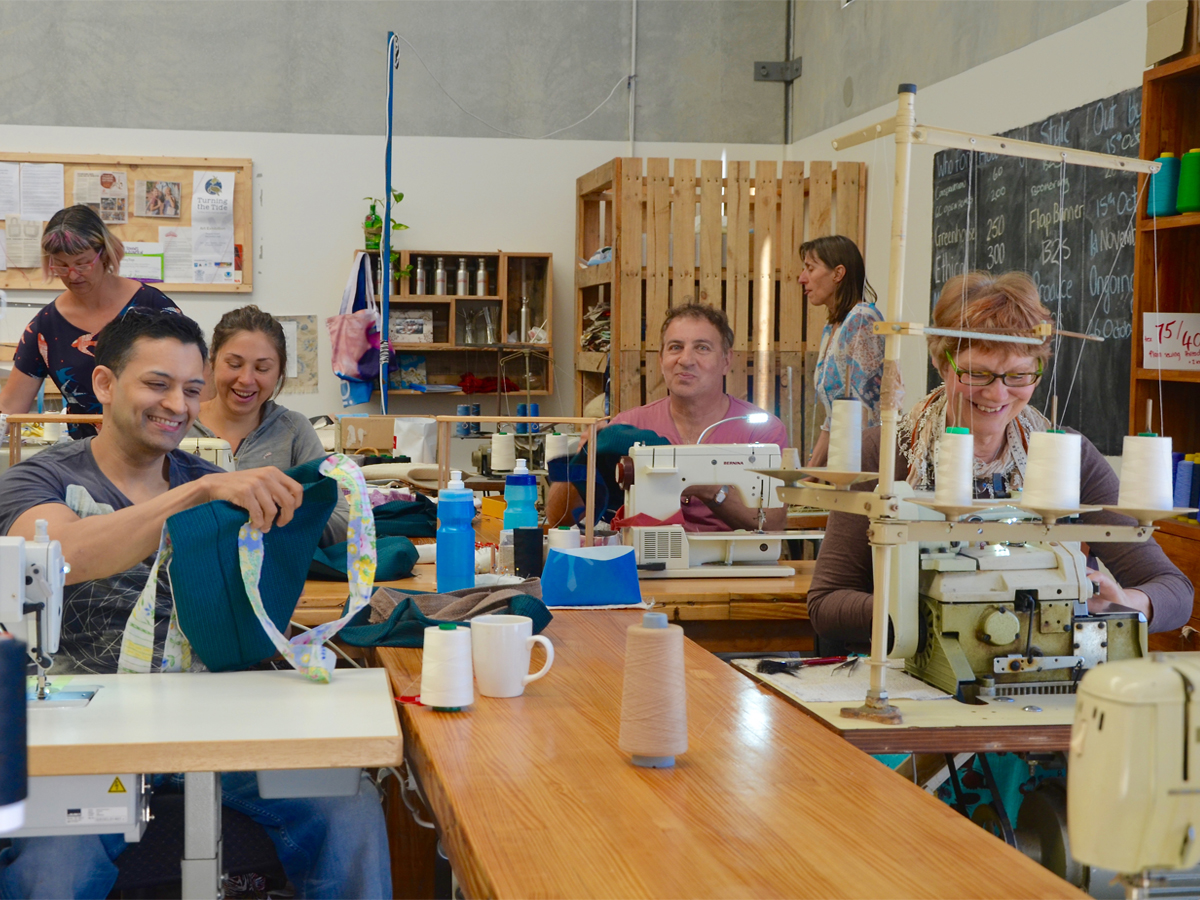 Volunteers Sewers making Boomerang Bags